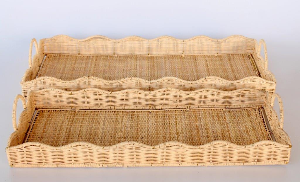 S/2 Large Oblong Scallop Cane Trays